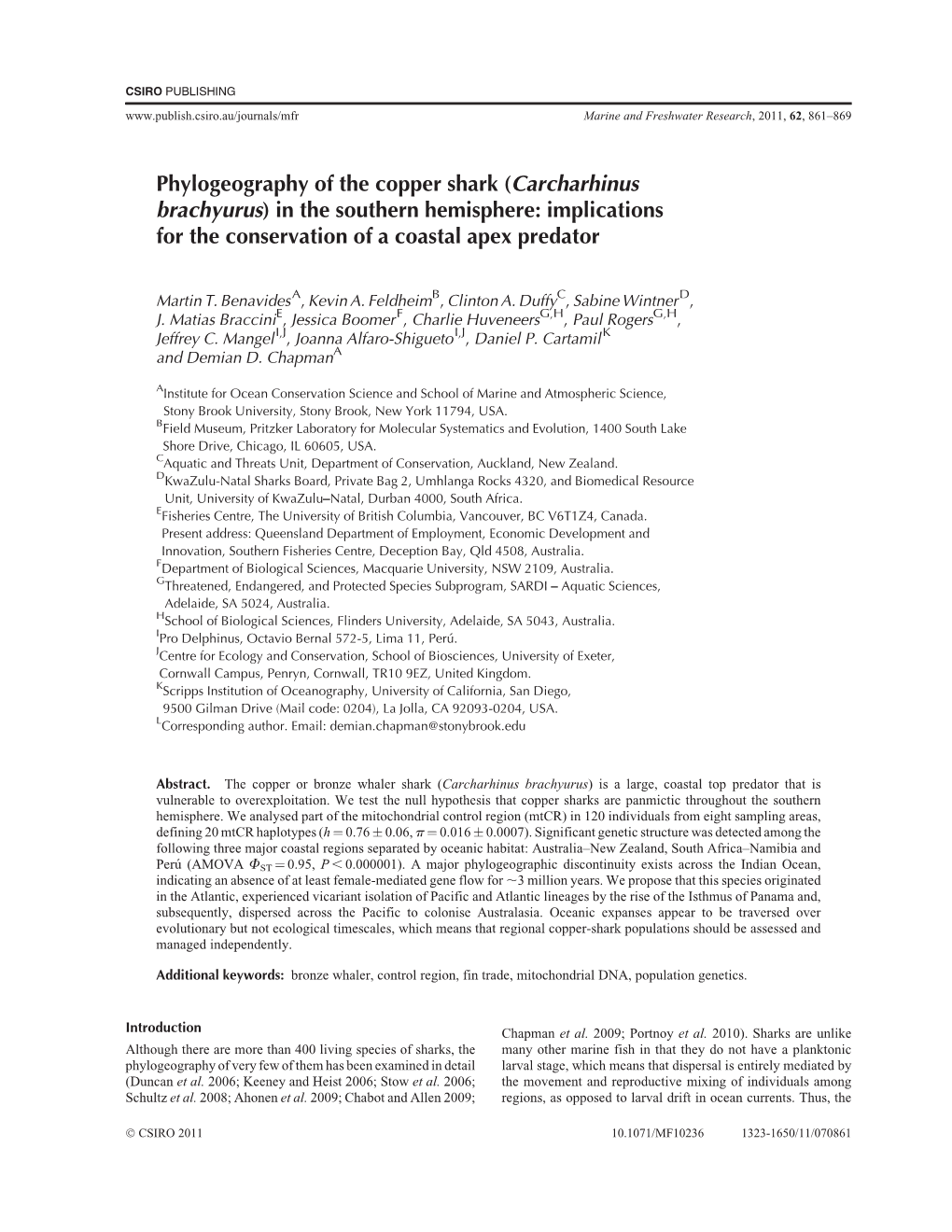 Phylogeography of the Copper Shark (Carcharhinus