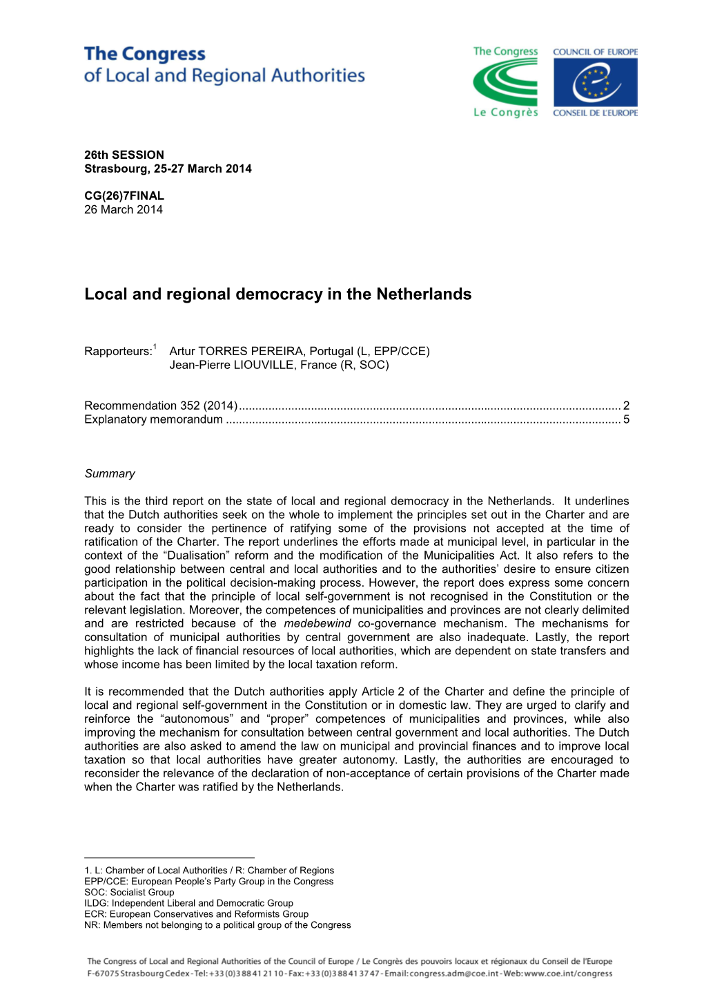 Local and Regional Democracy in the Netherlands