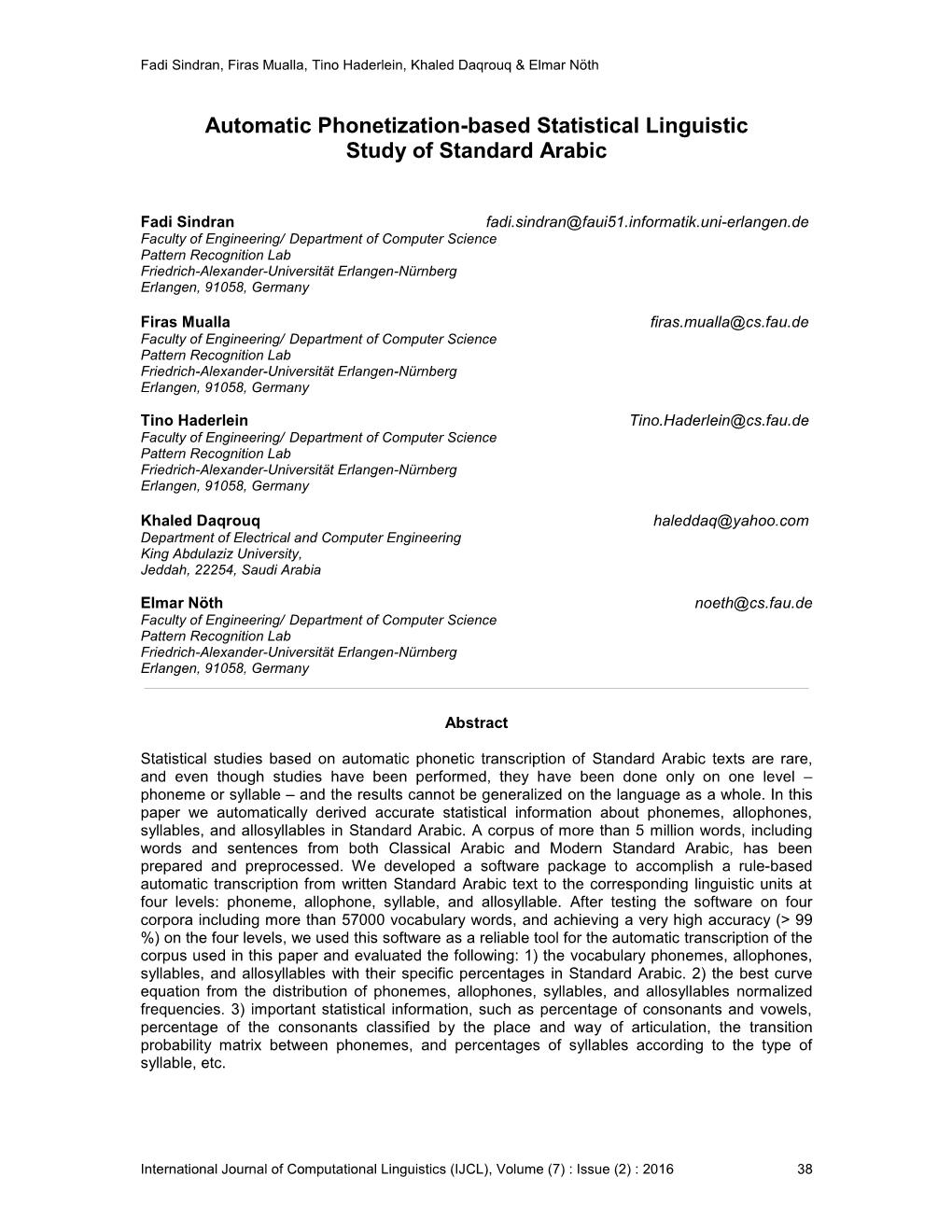 Automatic Phonetization-Based Statistical Linguistic Study of Standard Arabic