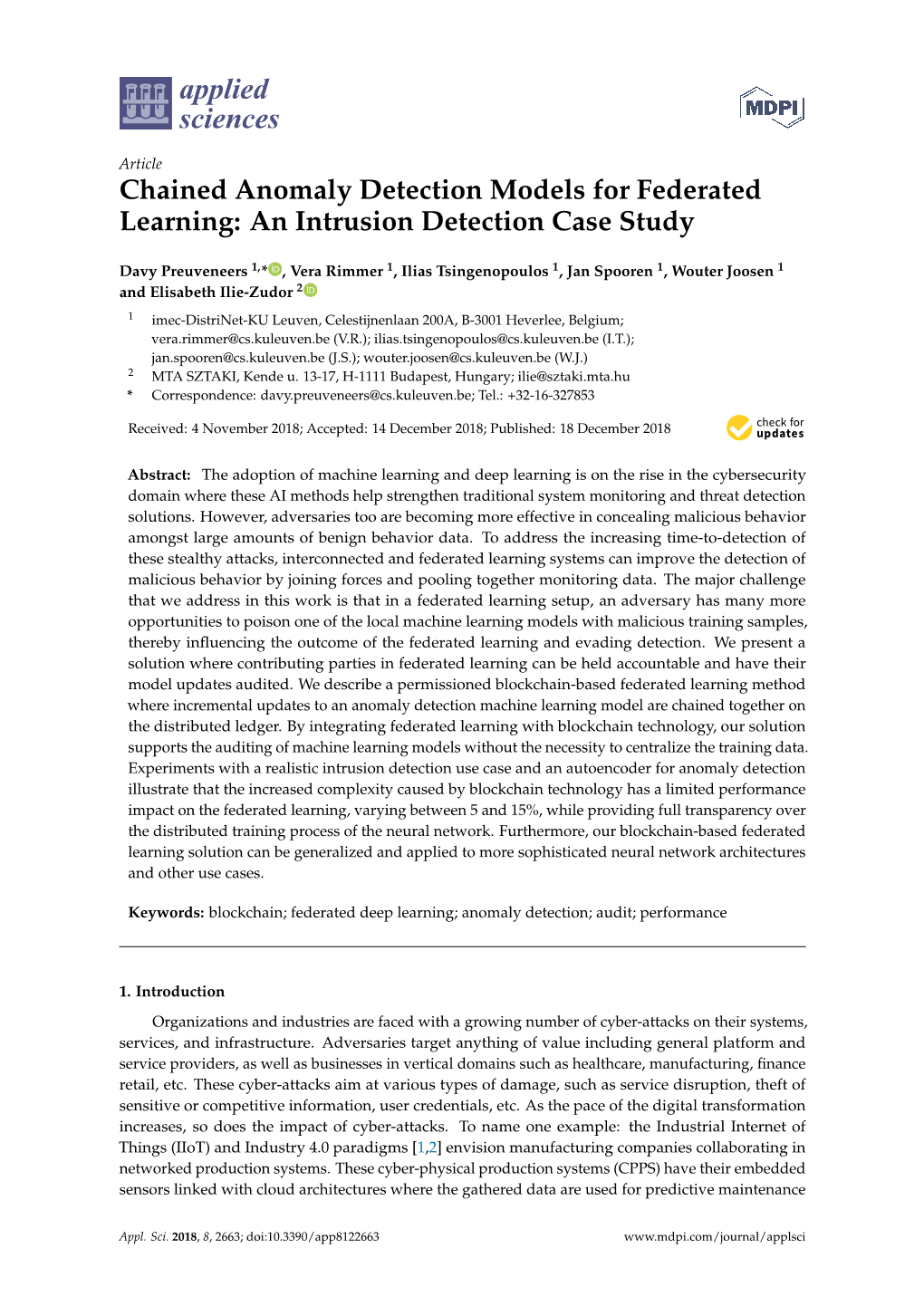 Chained Anomaly Detection Models for Federated Learning: an Intrusion Detection Case Study