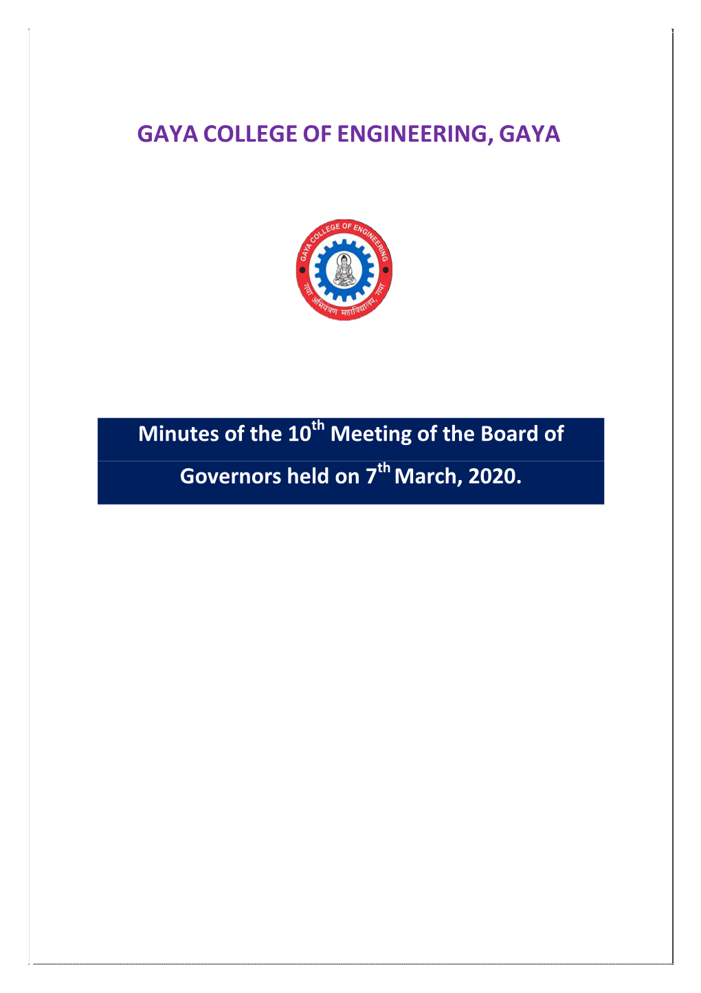 Meeting of the Board of Governors Held on 7Th March, 2020