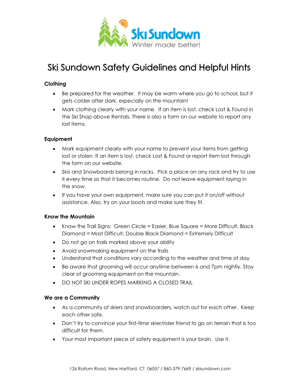 Ski Sundown Safety Guidelines