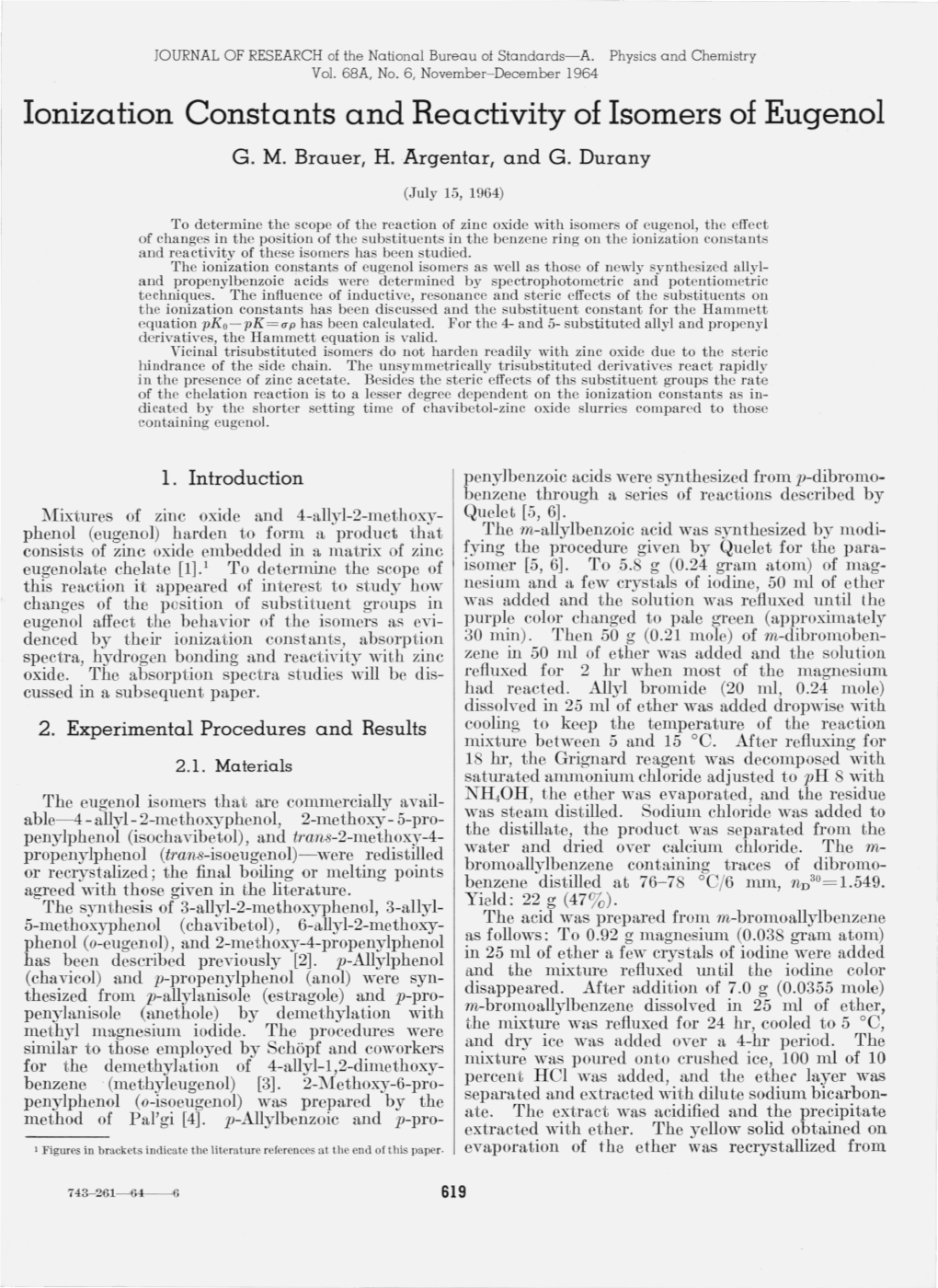 Ionization Constants and Reactivity of Isomers of Eugenol G