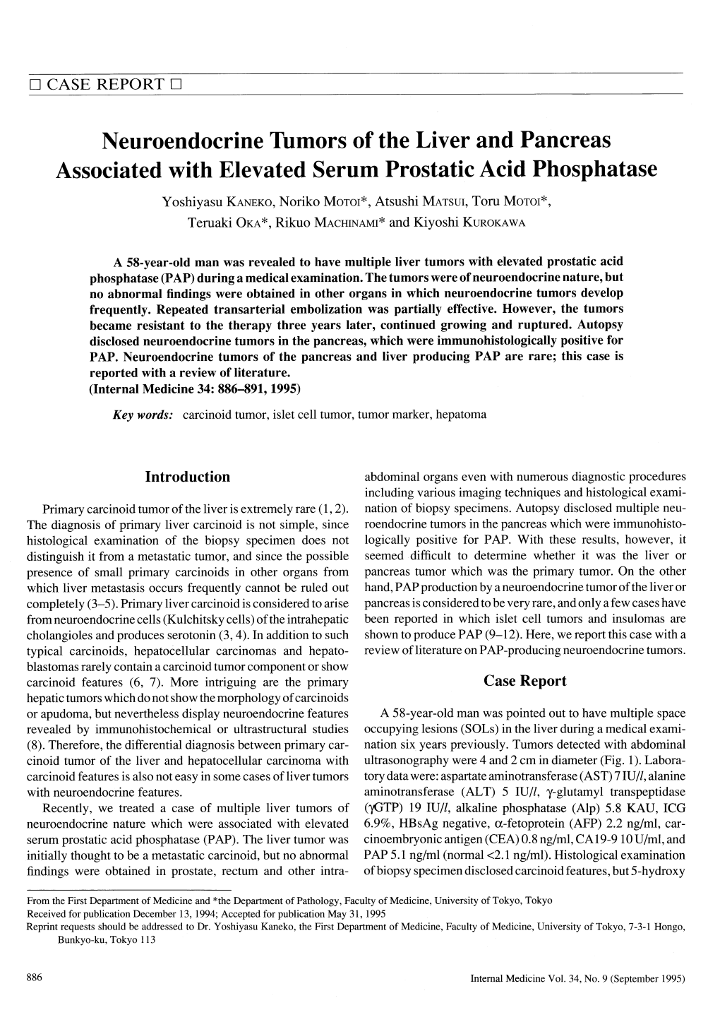 Neuroendocrine Tumorsof the Liver and Pancreas Associated With