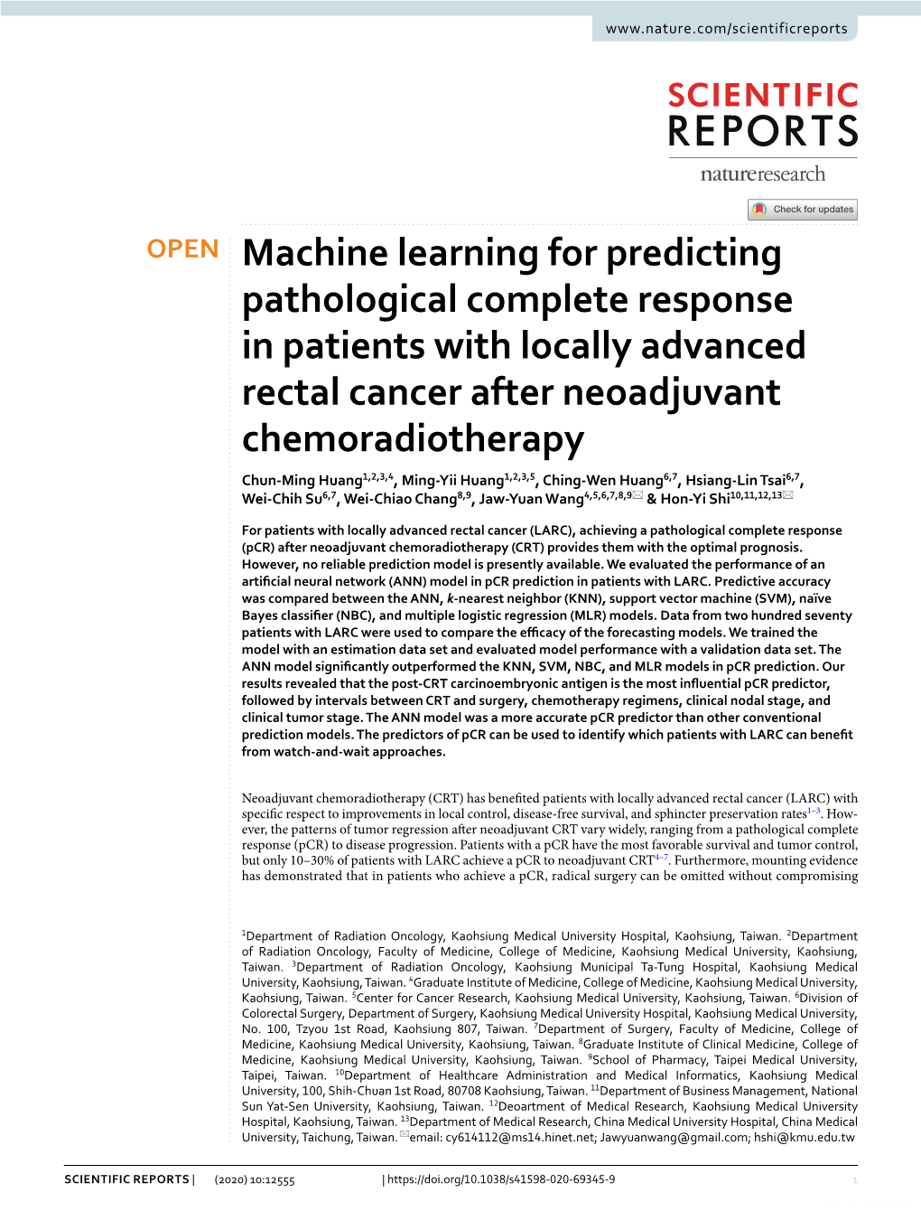 Machine Learning for Predicting Pathological Complete Response In