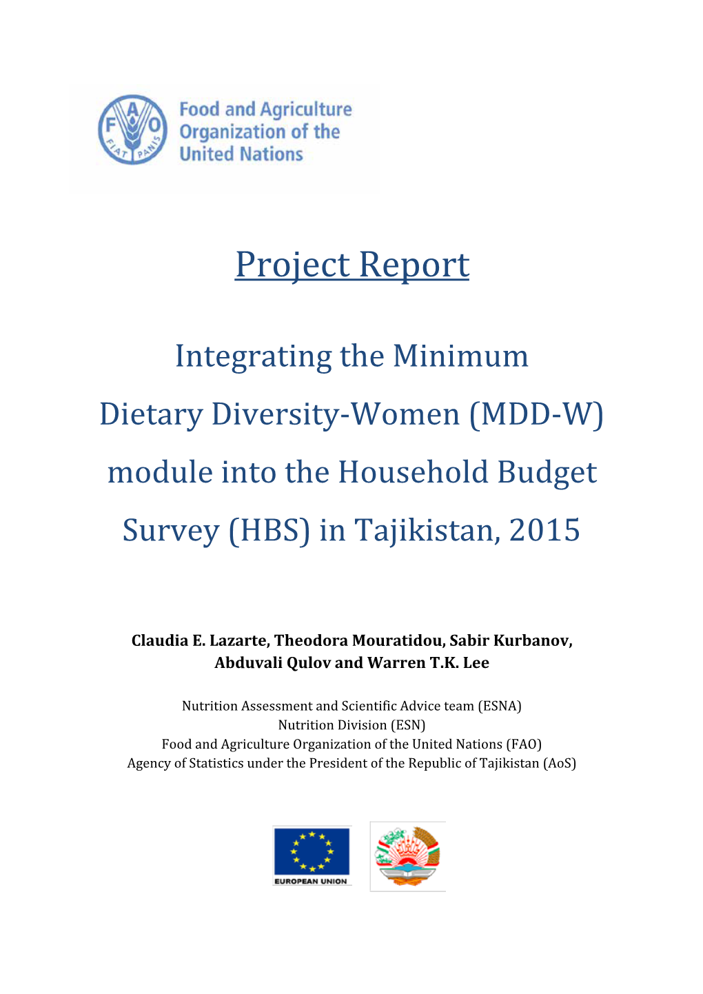 MDD-W) Module Into the Household Budget Survey (HBS