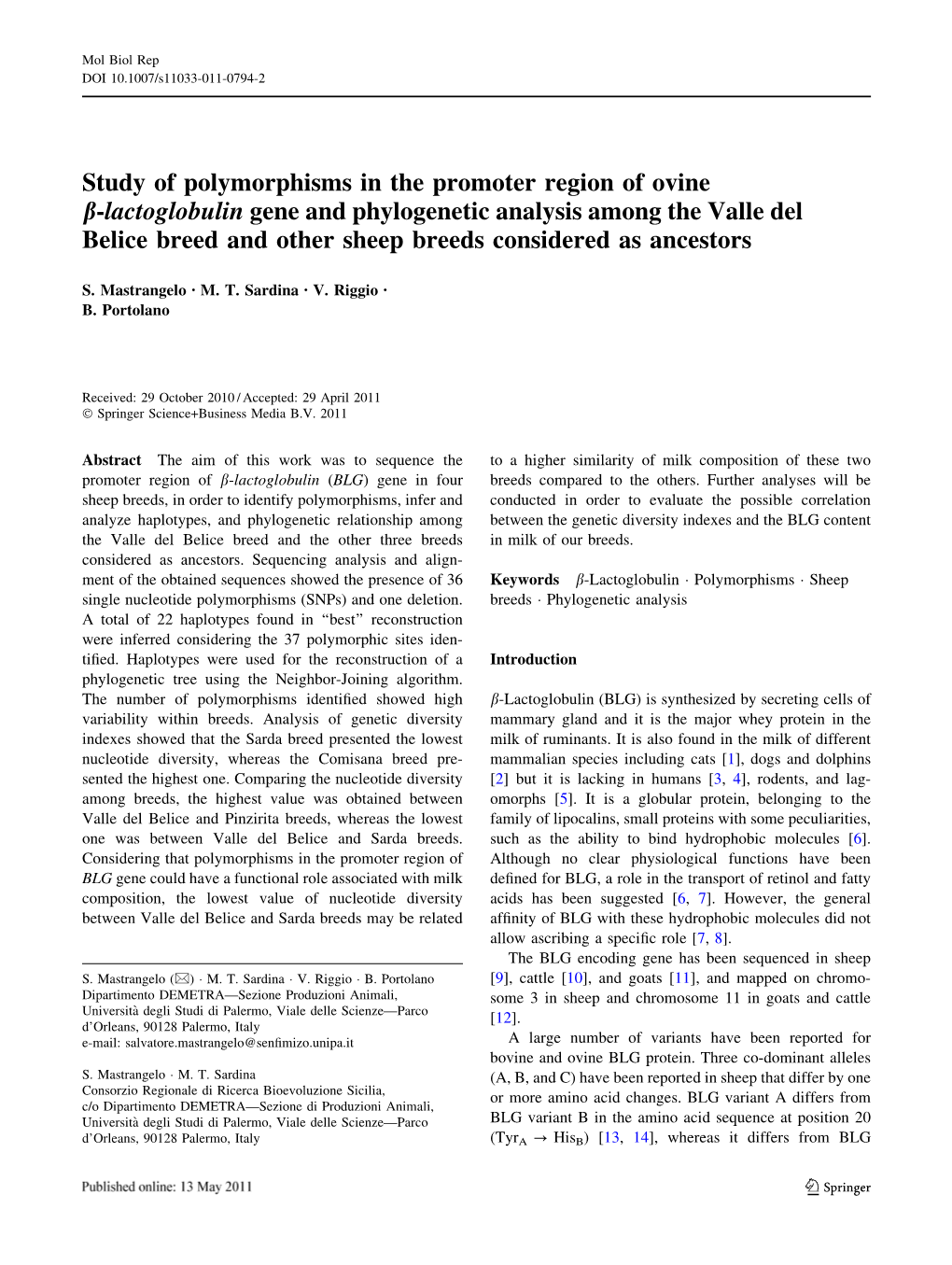 Study of Polymorphisms in the Promoter Region of Ovine B