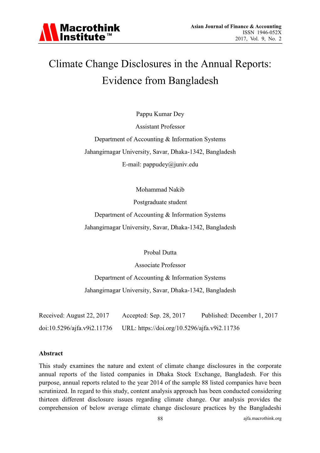 Climate Change Disclosures in the Annual Reports