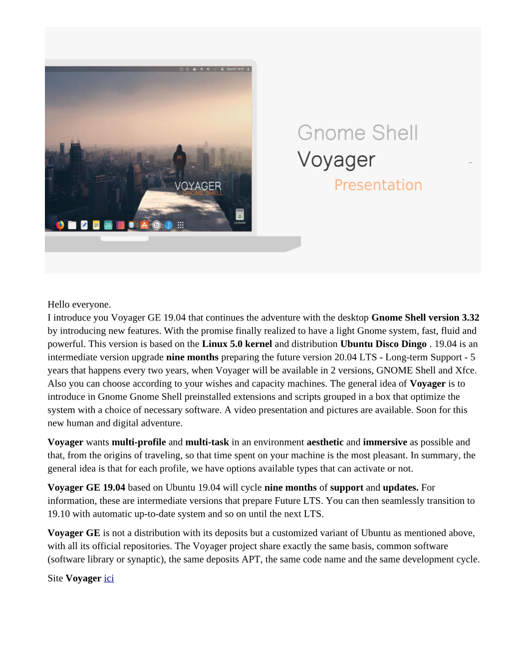 Hello Everyone. I Introduce You Voyager GE 19.04 That Continues the Adventure with the Desktop Gnome Shell Version 3.32 by Introducing New Features