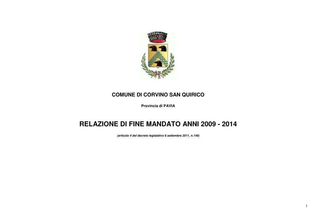 Relazione Di Fine Mandato Anni 2009 - 2014