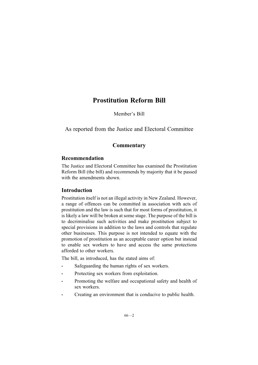 Prostitution Reform Bill