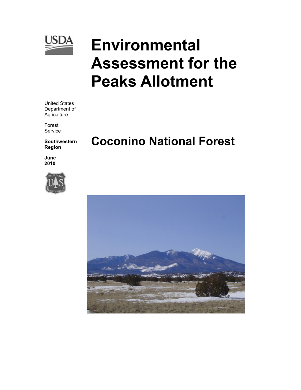 Environmental Assessment for the Peaks Allotment Coconino National Forest