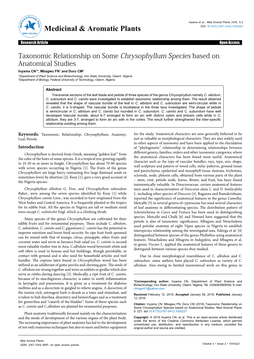 Taxonomic Relationship on Some Chrysophyllum Species Based On