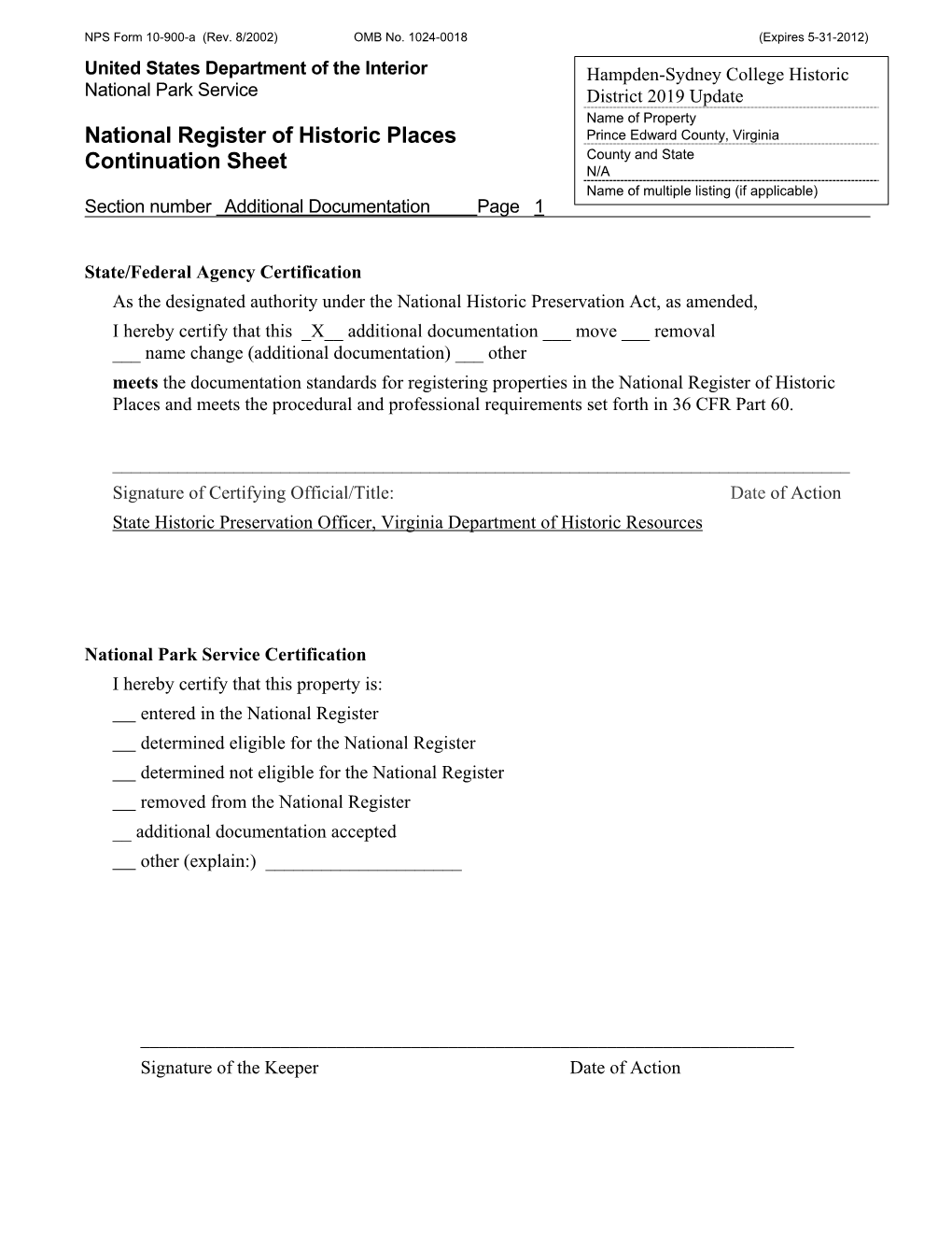 National Register of Historic Places Continuation Sheet