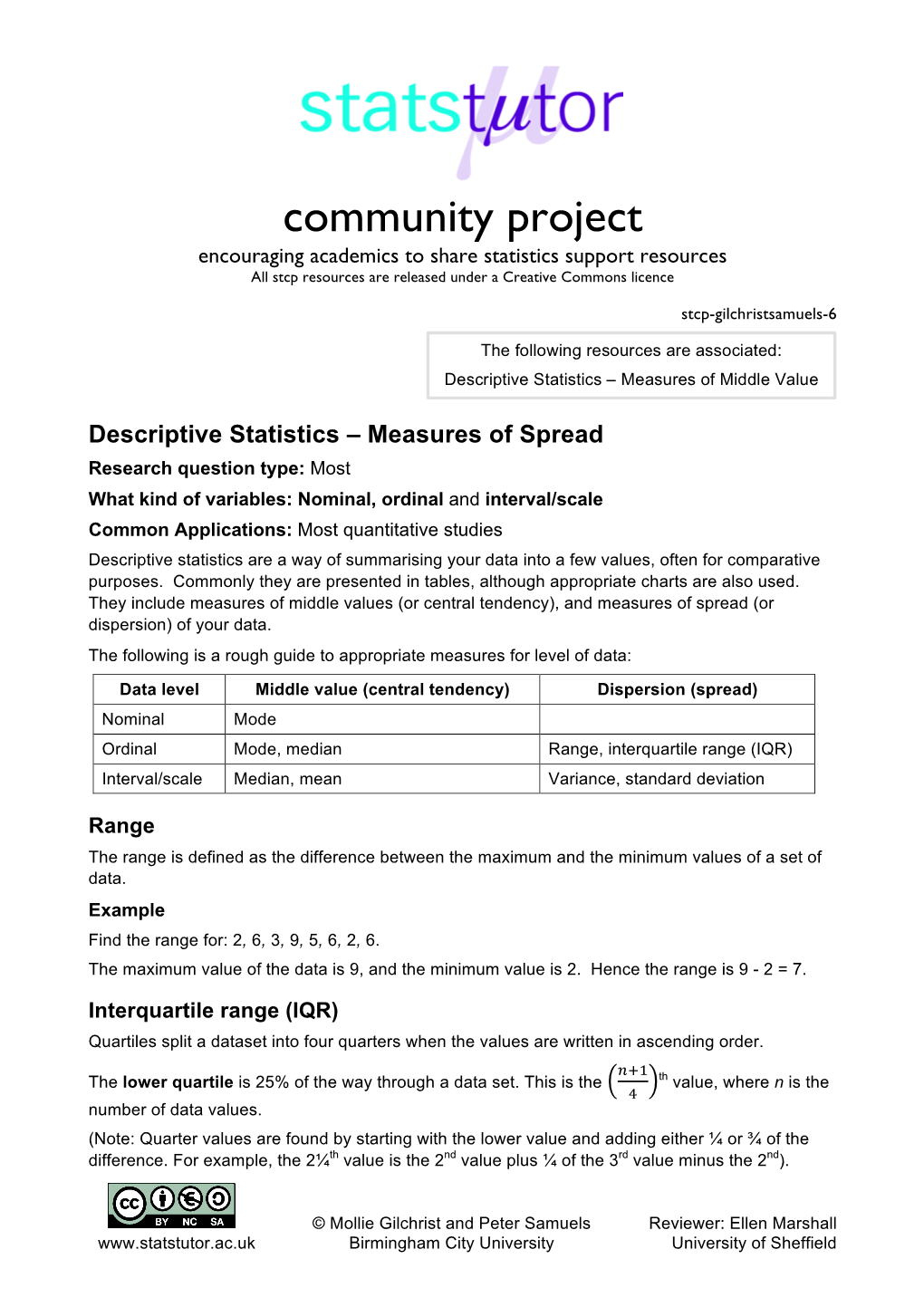 Measures of Spread