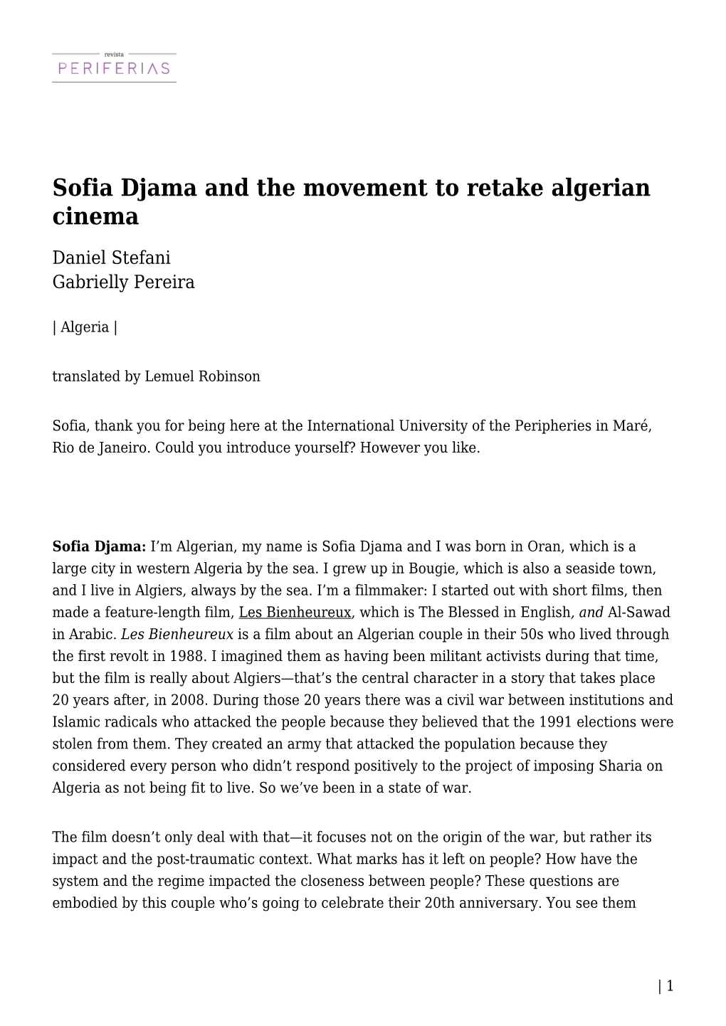 Sofia Djama and the Movement to Retake Algerian Cinema