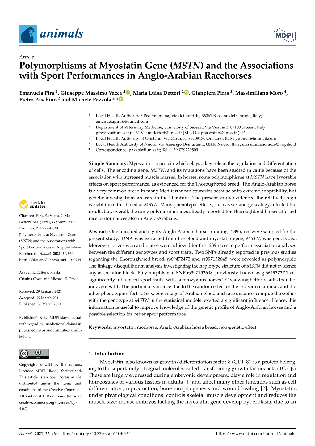 Polymorphisms at Myostatin Gene (MSTN) and the Associations with Sport Performances in Anglo-Arabian Racehorses