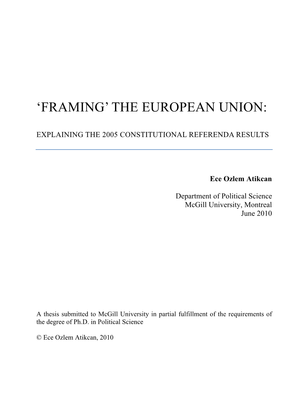 'Framing' the European Union