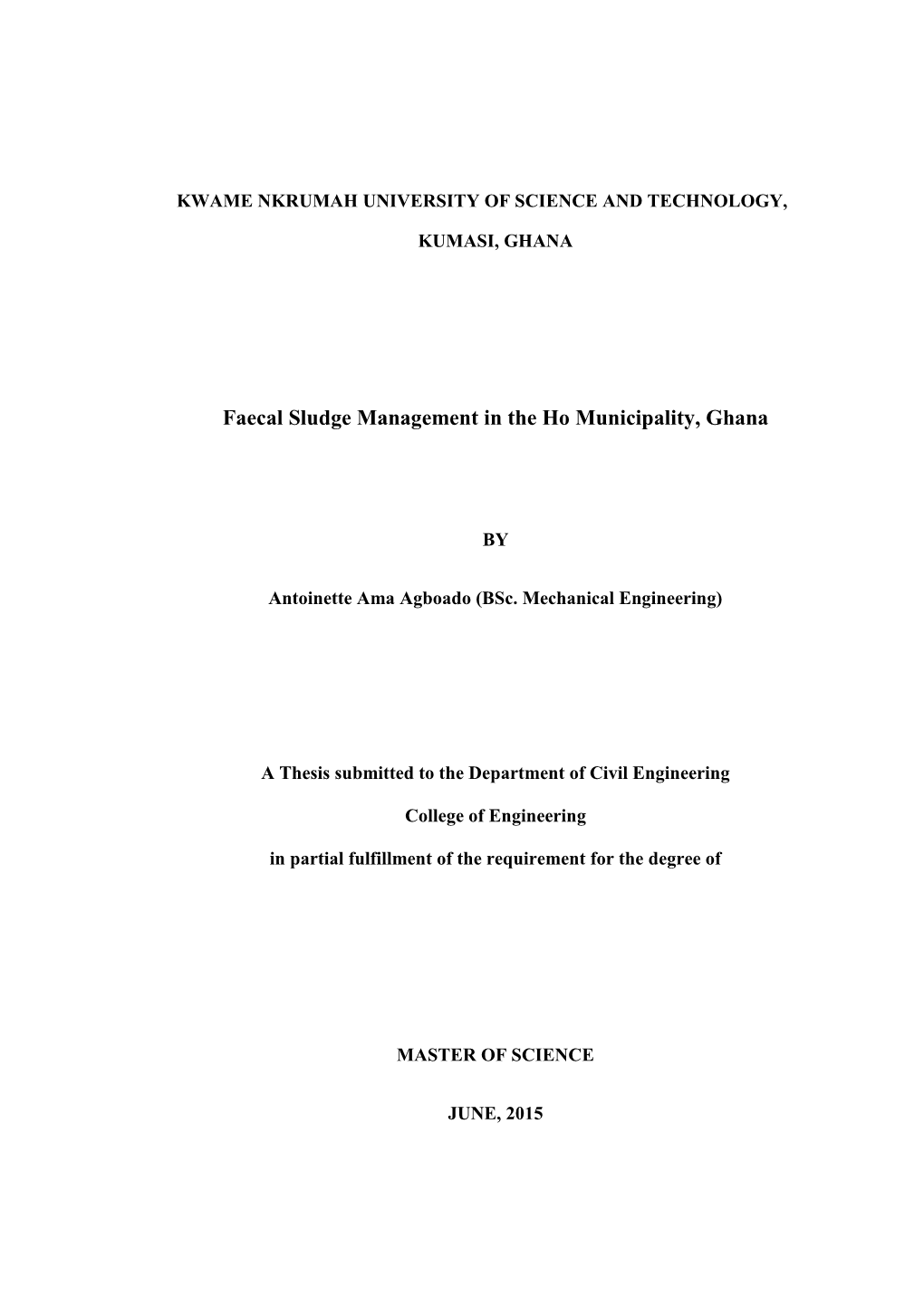 Faecal Sludge Management in the Ho Municipality, Ghana