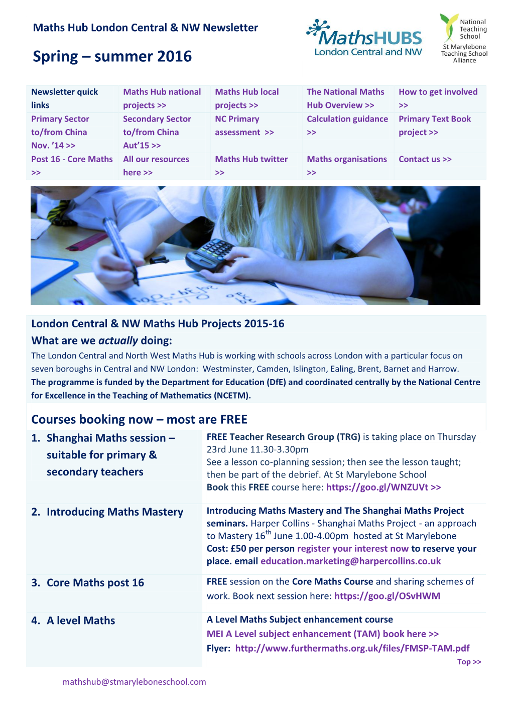 MATHS-HUB-Summer-2016-Newsletter-LONDON-CENTRAL-NW-ST-MARYLEBONE-F.Pdf