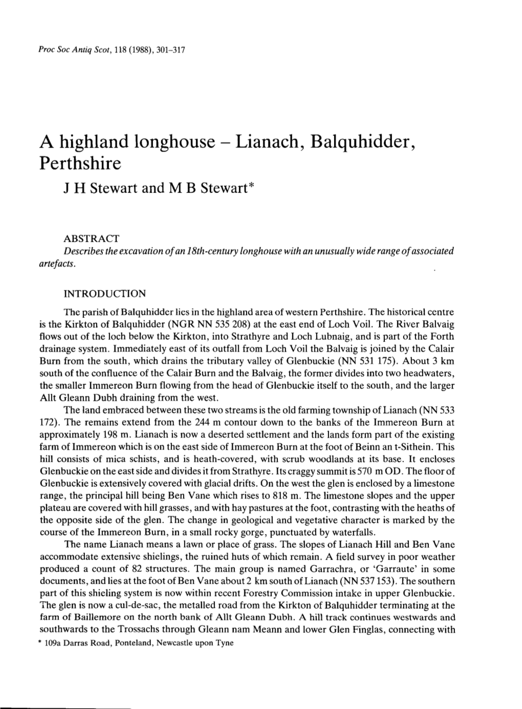 Lianach, Balquhidder, Perthshire J H Stewart and M B Stewart*