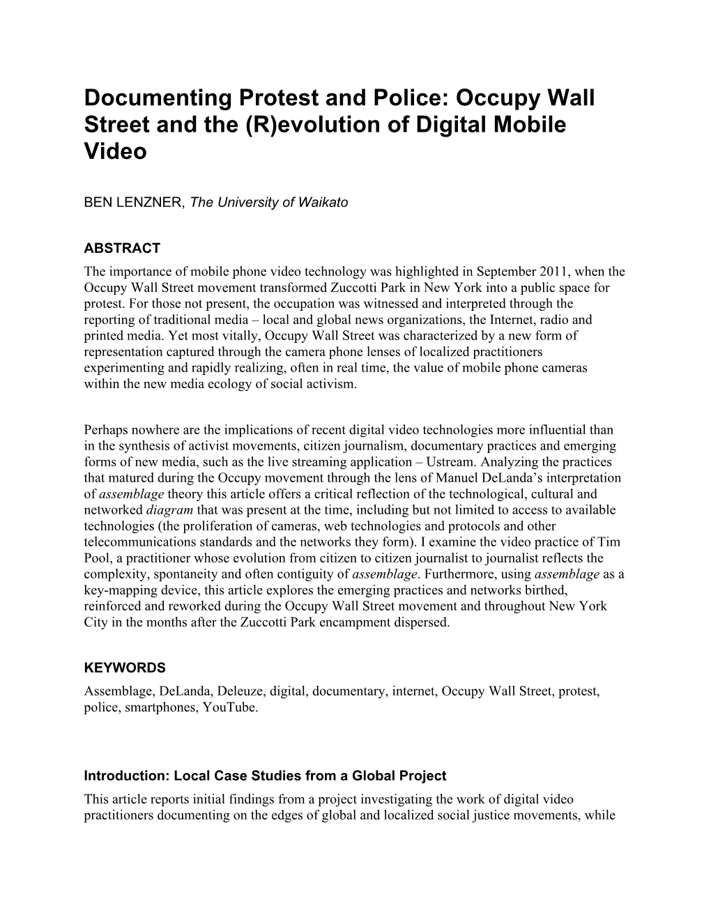 Documenting Protest and Police: Occupy Wall Street and the (R)Evolution of Digital Mobile Video