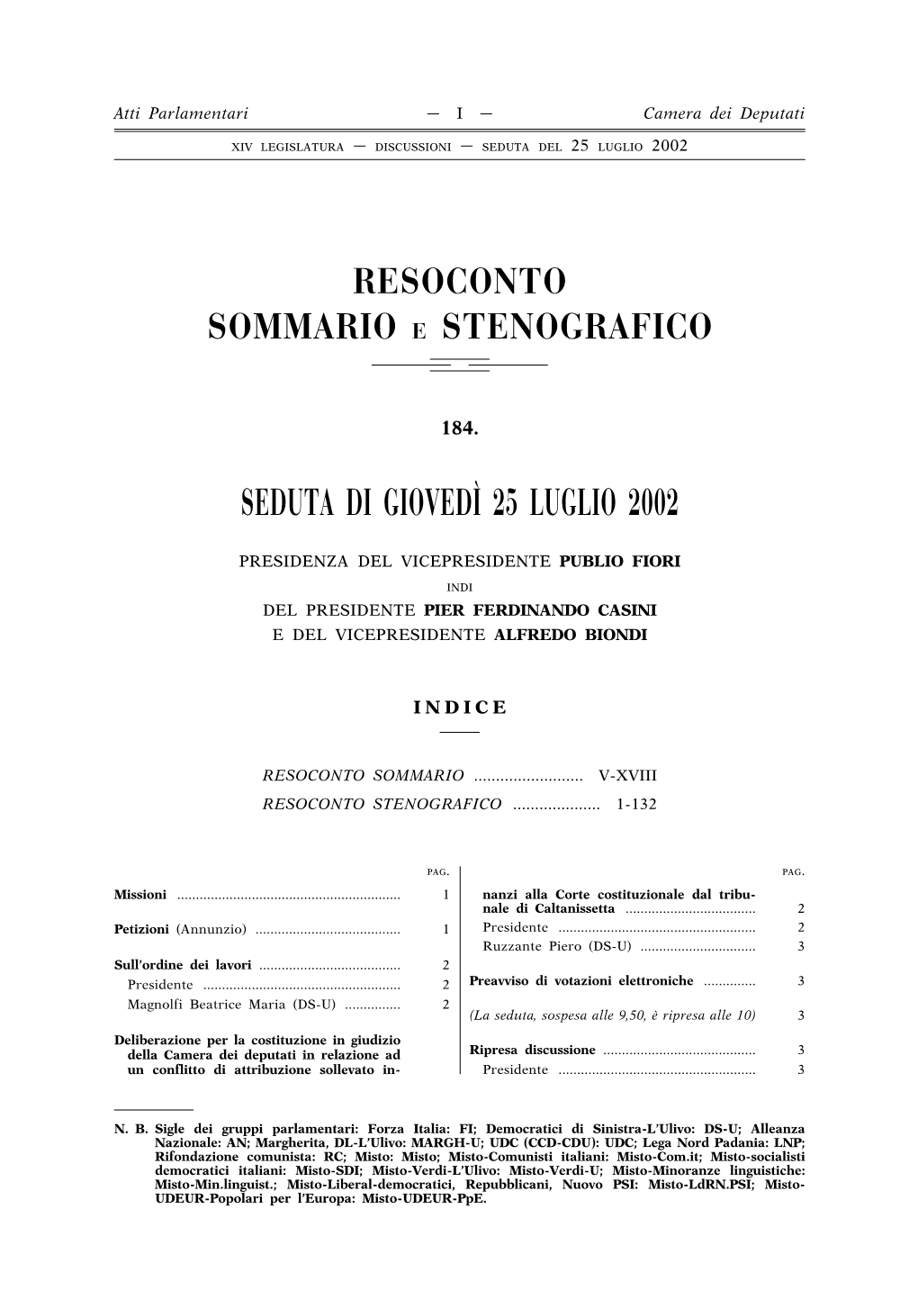 Seduta Di Giovedi`25 Luglio 2002