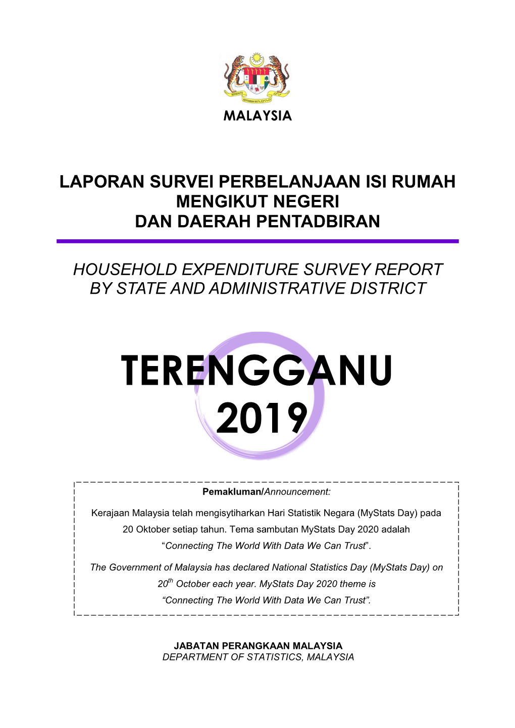 2019 TERENGGANU Komposisi Perbelanjaan Penggunaan Isi Rumah Bulanan Purata Mengikut Kumpulan Utama, 2019