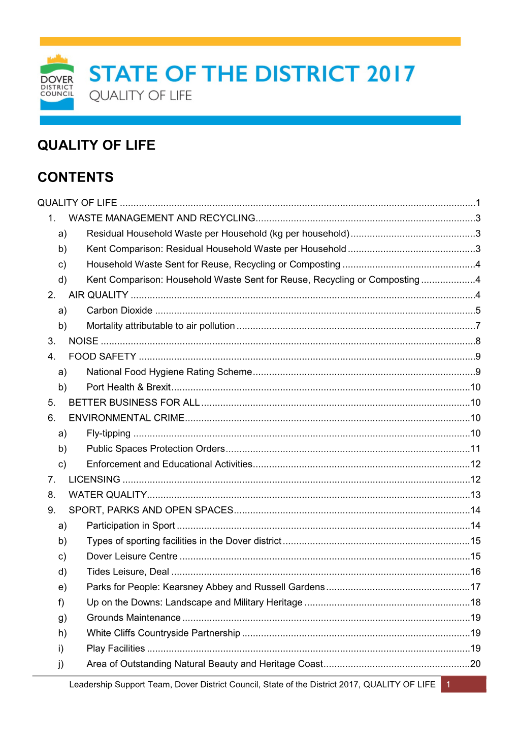 Quality of Life Contents