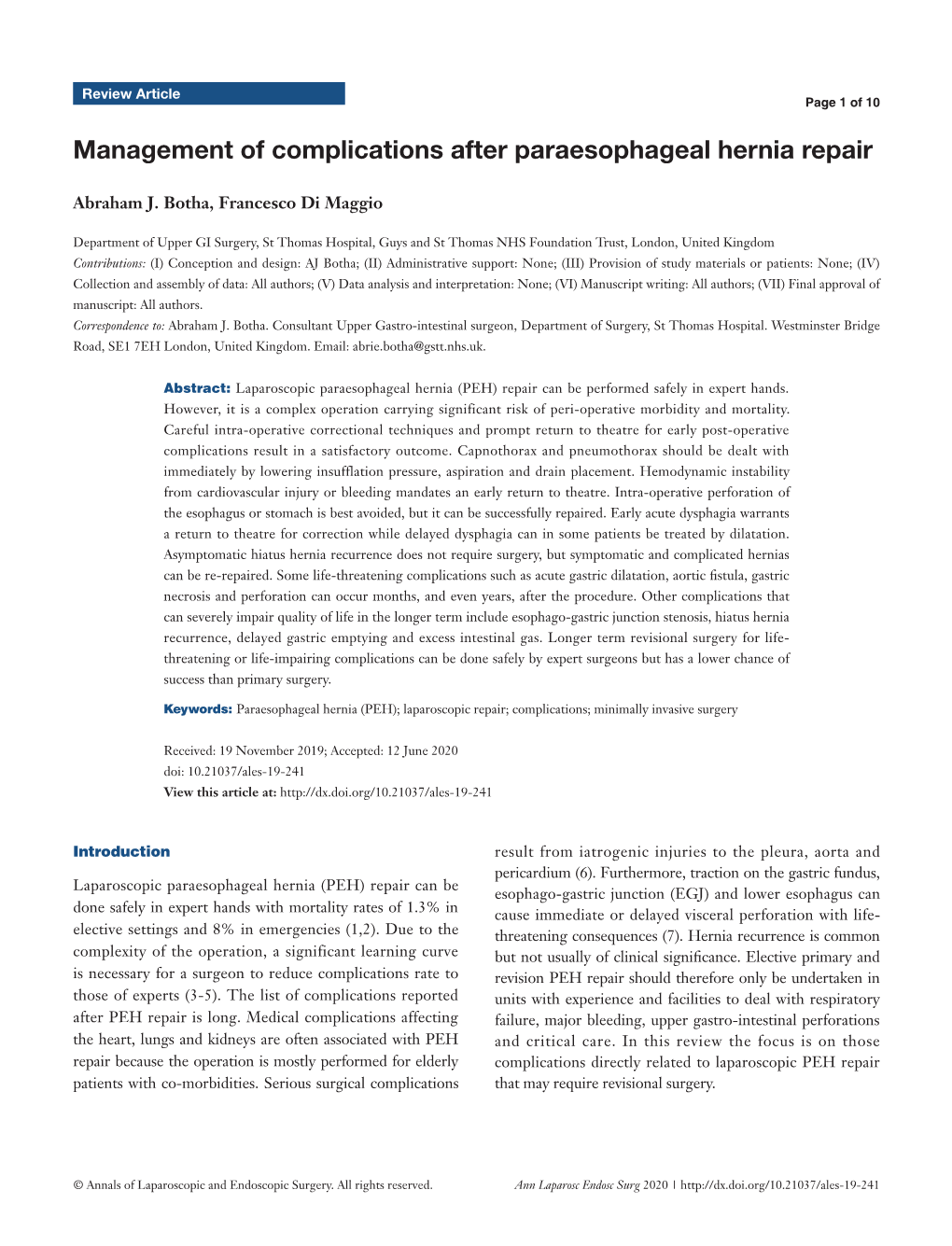 Management of Complications After Paraesophageal Hernia Repair