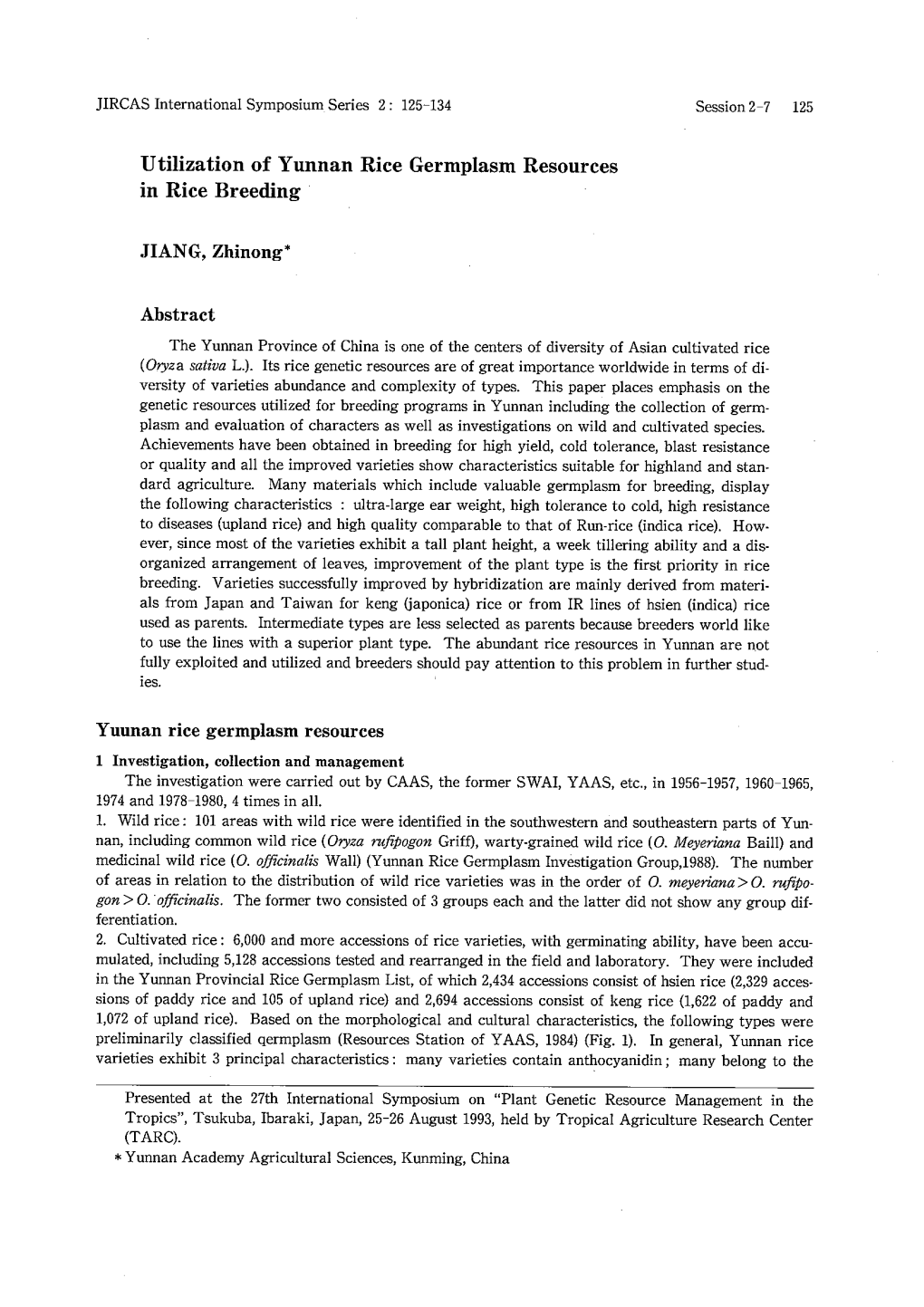 Utilization of Yunnan Rice Germplasm Resources in Rice Breeding