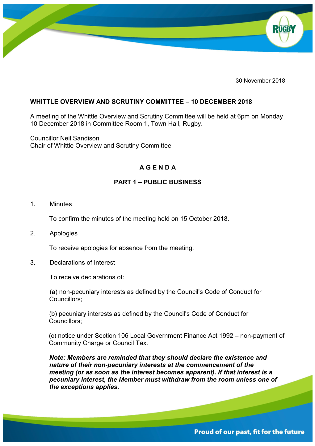 Whittle Overview and Scrutiny Committee Agenda 10 December