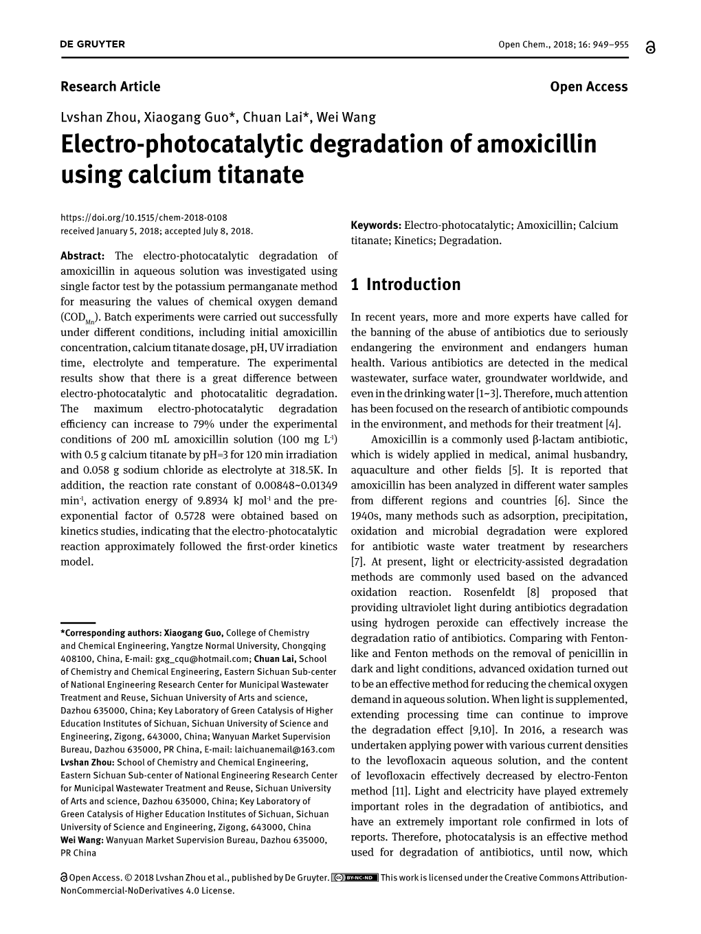 Electro-Photocatalytic Degradation of Amoxicillin Using Calcium Titanate