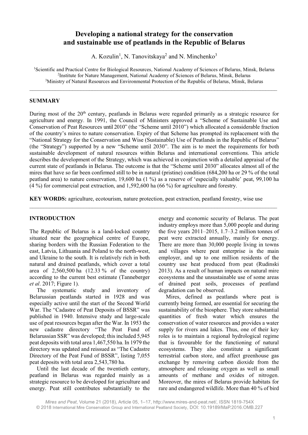 Developing a National Strategy for the Conservation and Sustainable Use of Peatlands in the Republic of Belarus