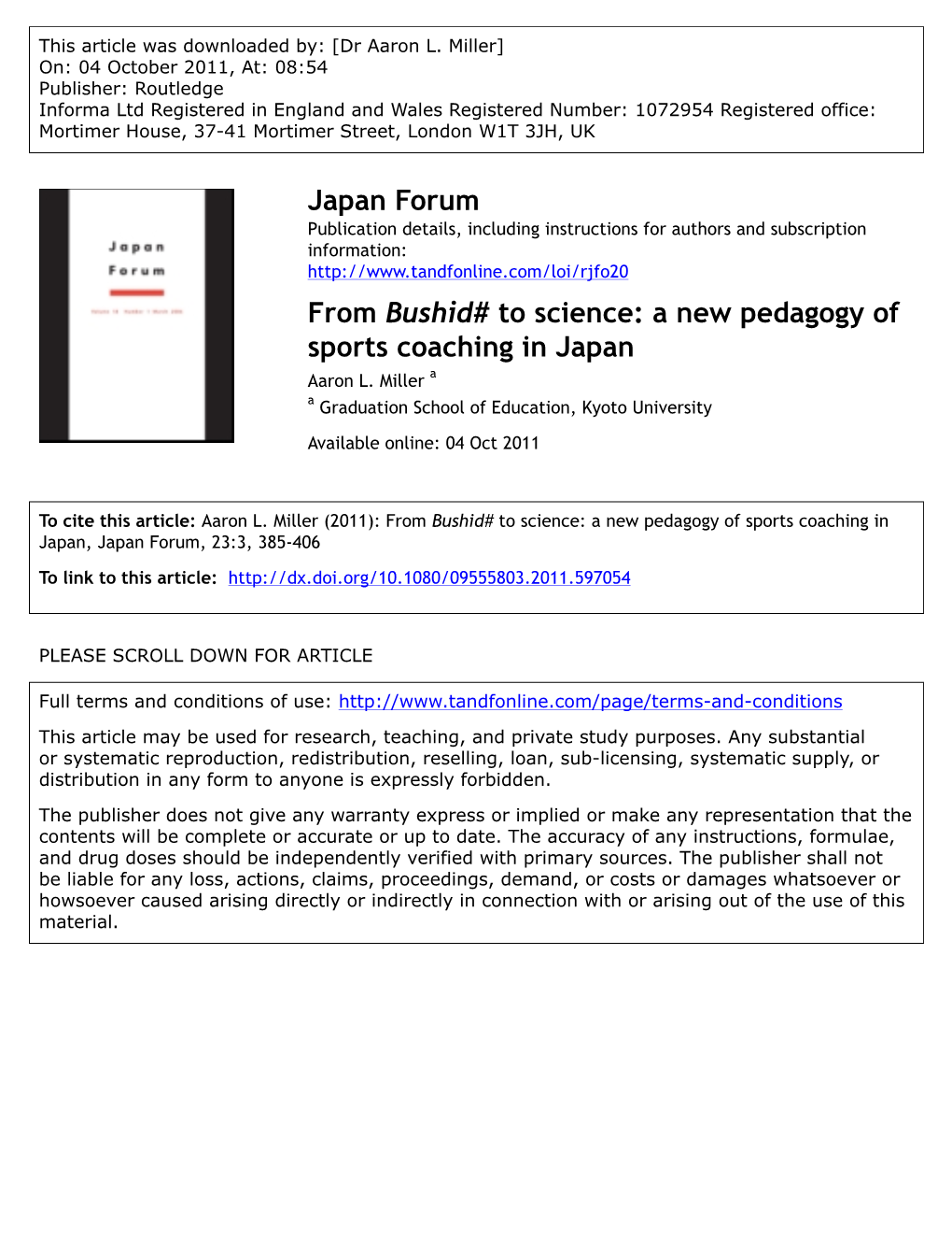 From Bushidō to Science: a New Pedagogy of Sports Coaching in Japan