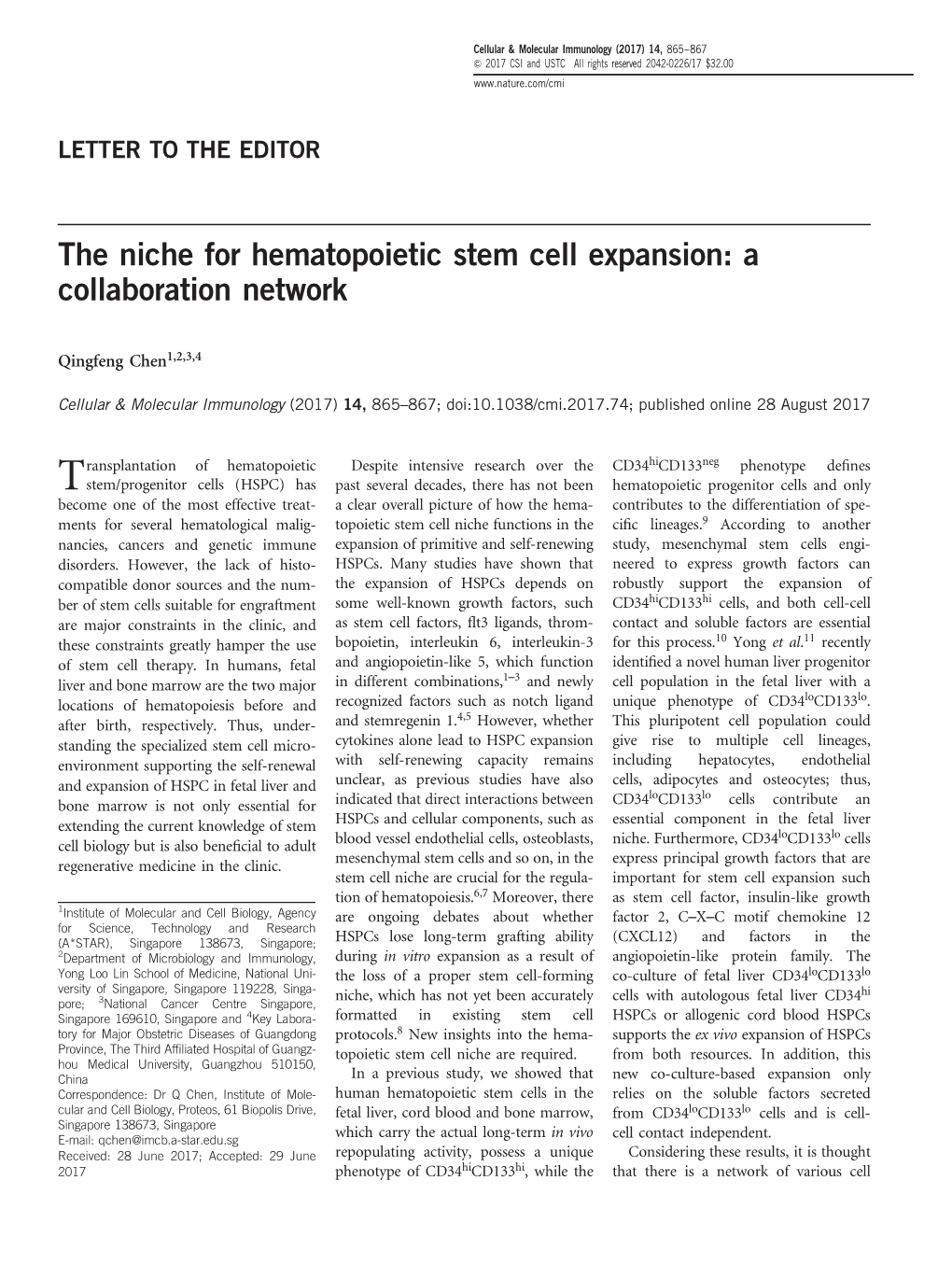 The Niche for Hematopoietic Stem Cell Expansion: a Collaboration Network