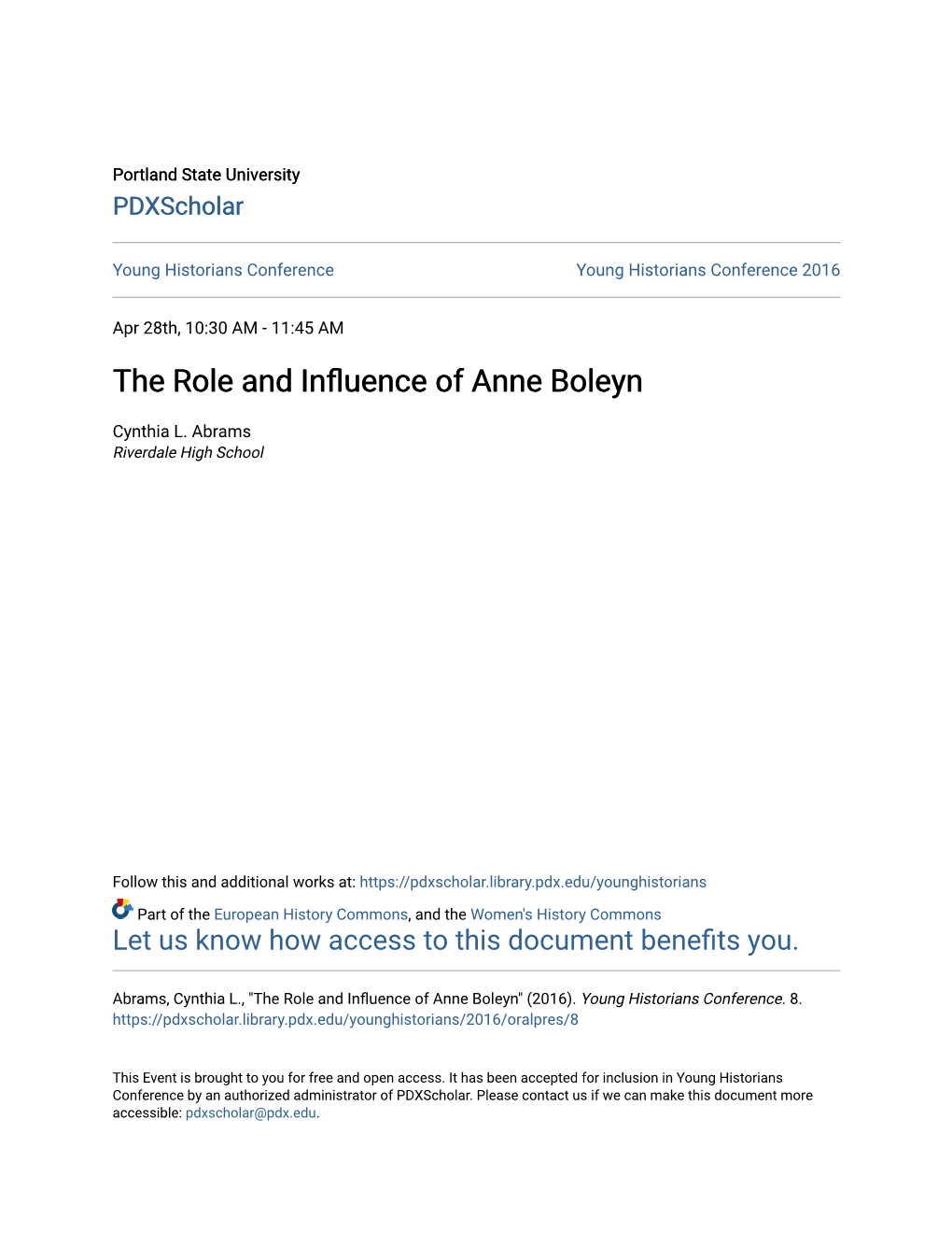 The Role and Influence of Anne Boleyn