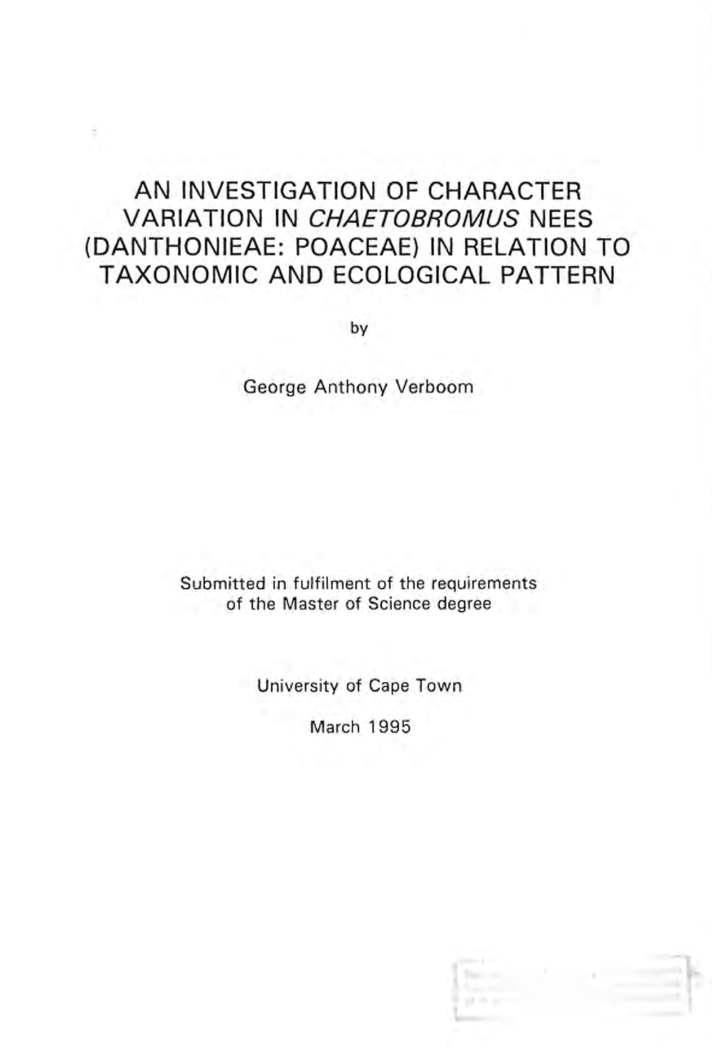 An Investigation of Character Variation in Chaetobromus Nees (Danthonieae: Poaceae) in Relation to Taxonomic and Ecological Pattern