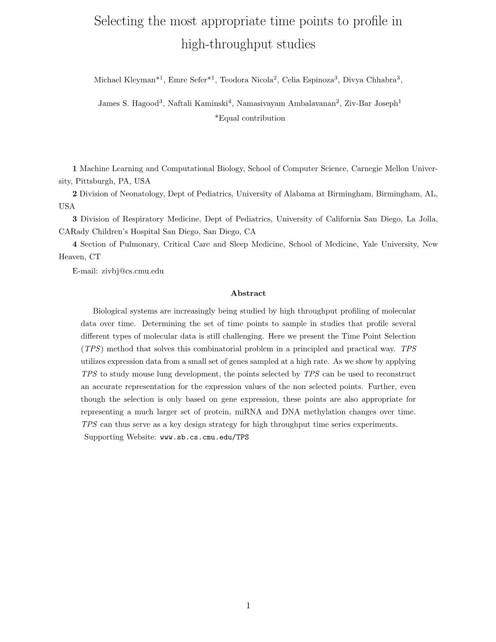 Selecting the Most Appropriate Time Points to Profile in High-Throughput Studies