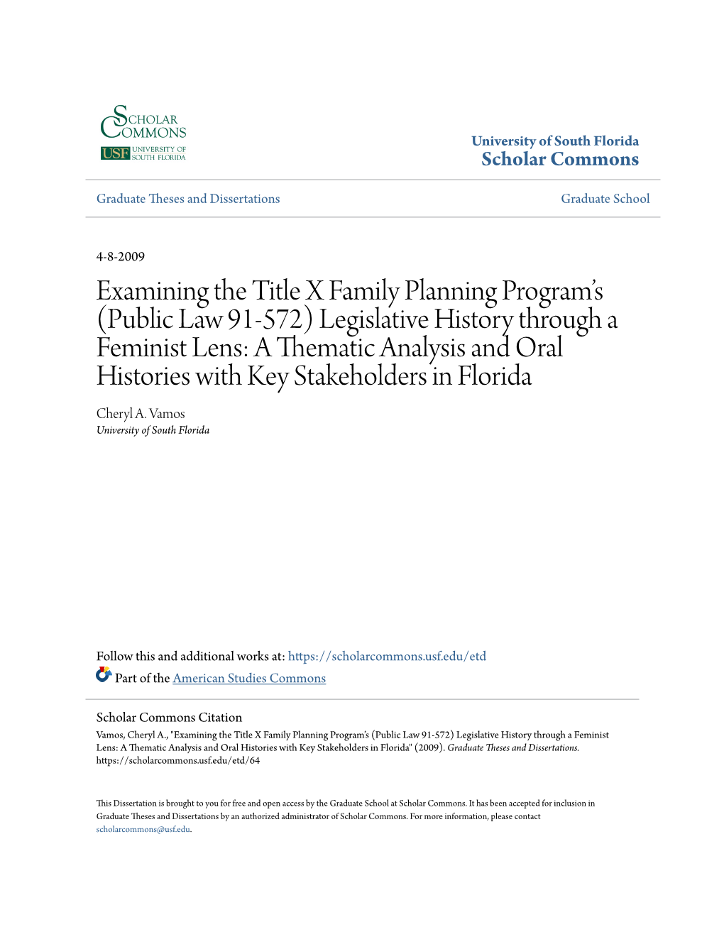 Examining the Title X Family Planning Program's (Public Law 91-572)