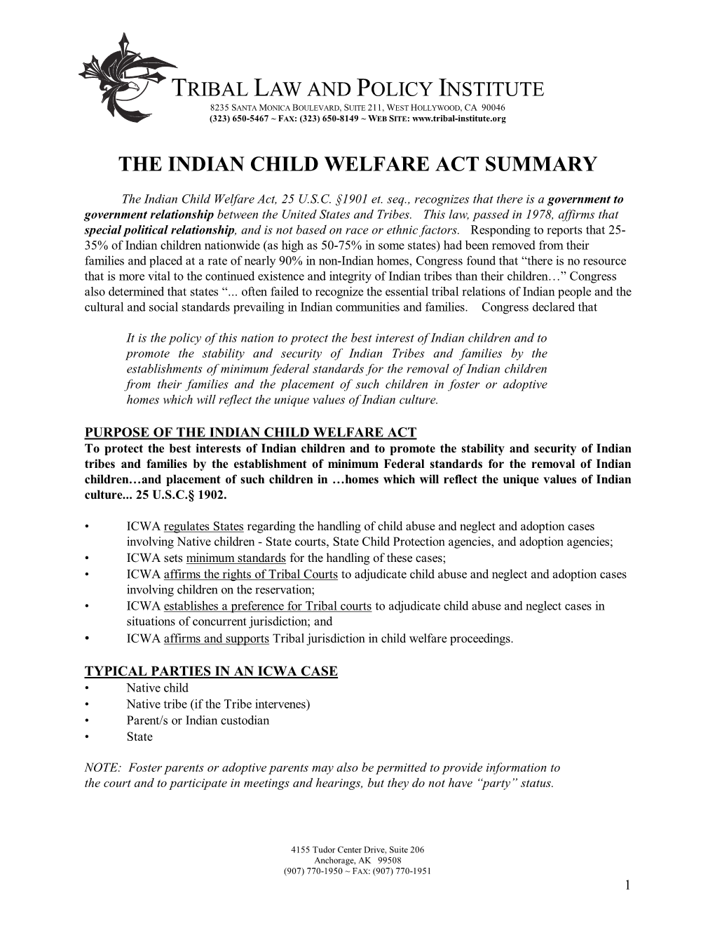 The Indian Child Welfare Act Summary