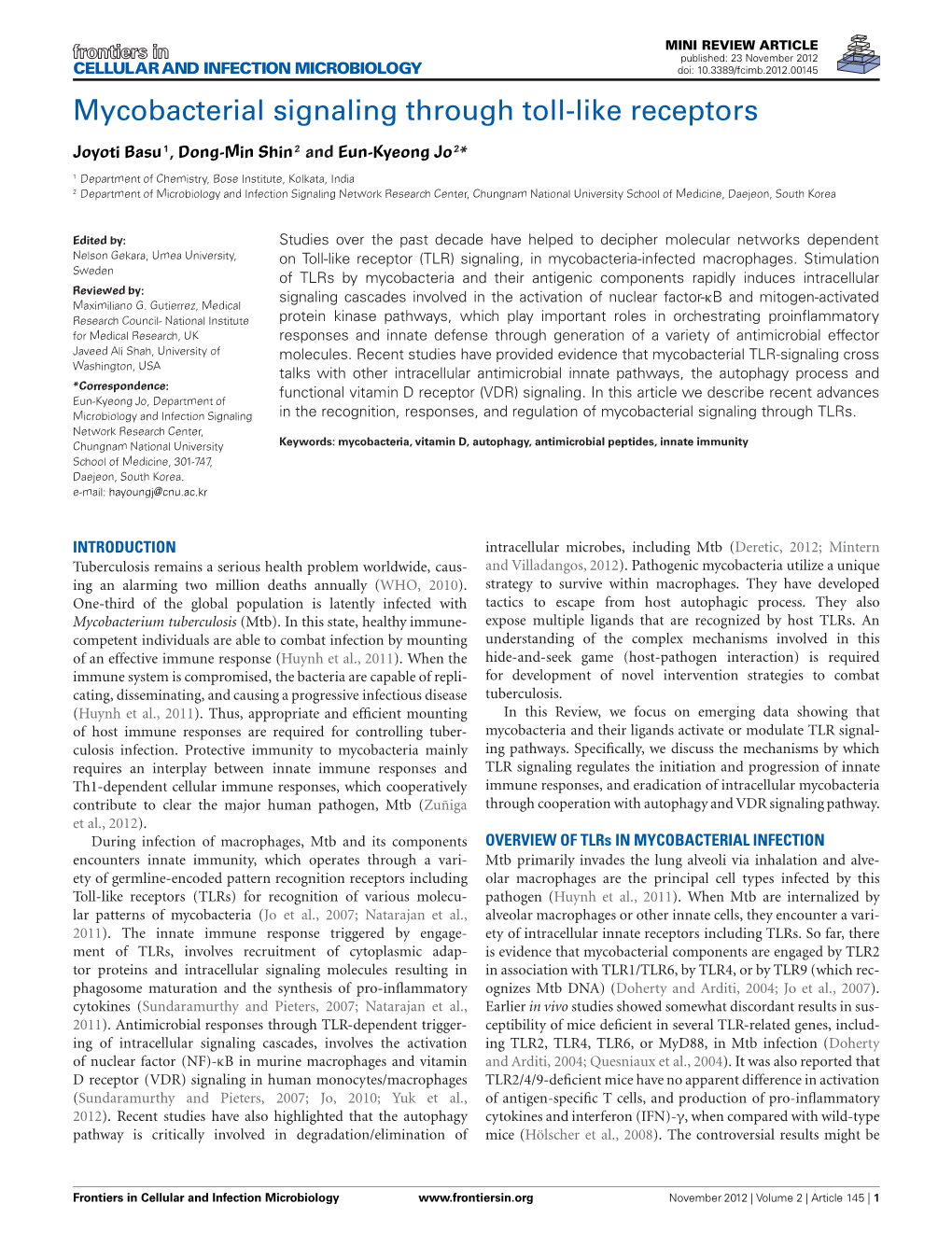 Mycobacterial Signaling Through Toll-Like Receptors