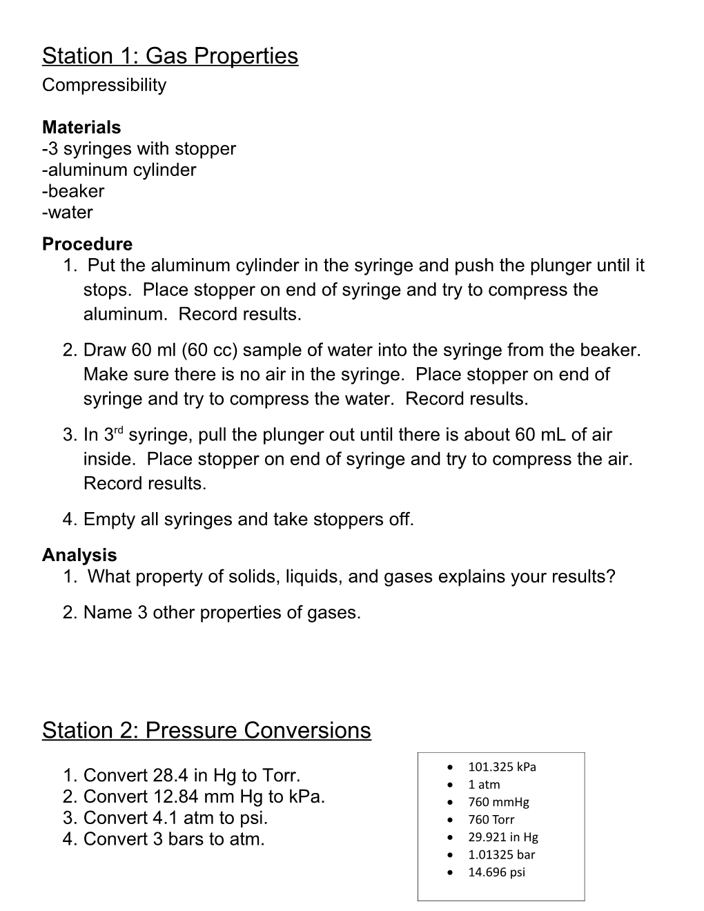 Station 1: Gas Properties