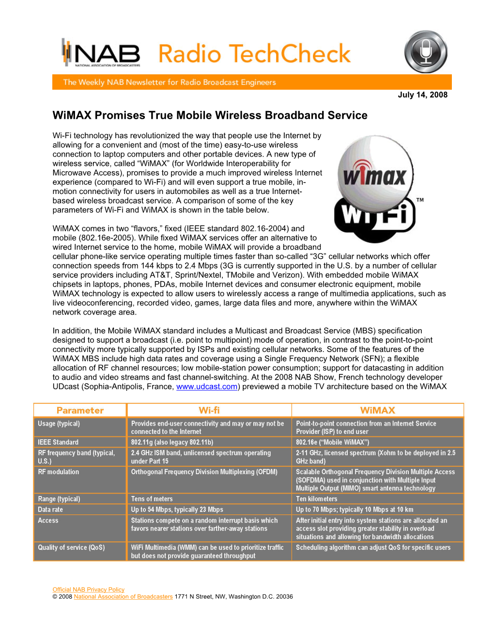 Wimax Promises True Mobile Wireless Broadband Service