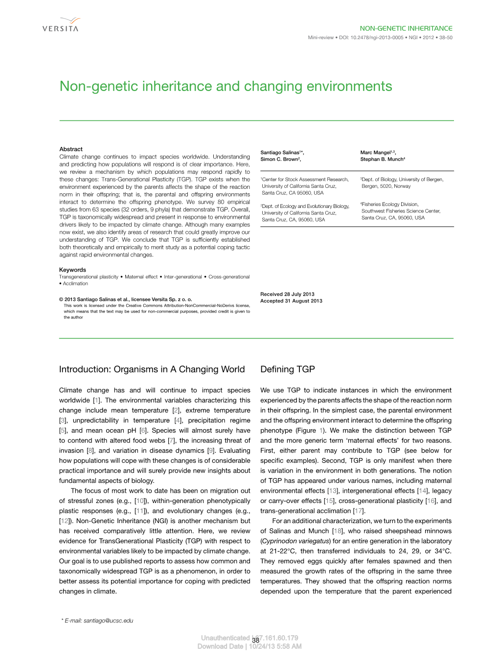 Non-Genetic Inheritance and Changing Environments