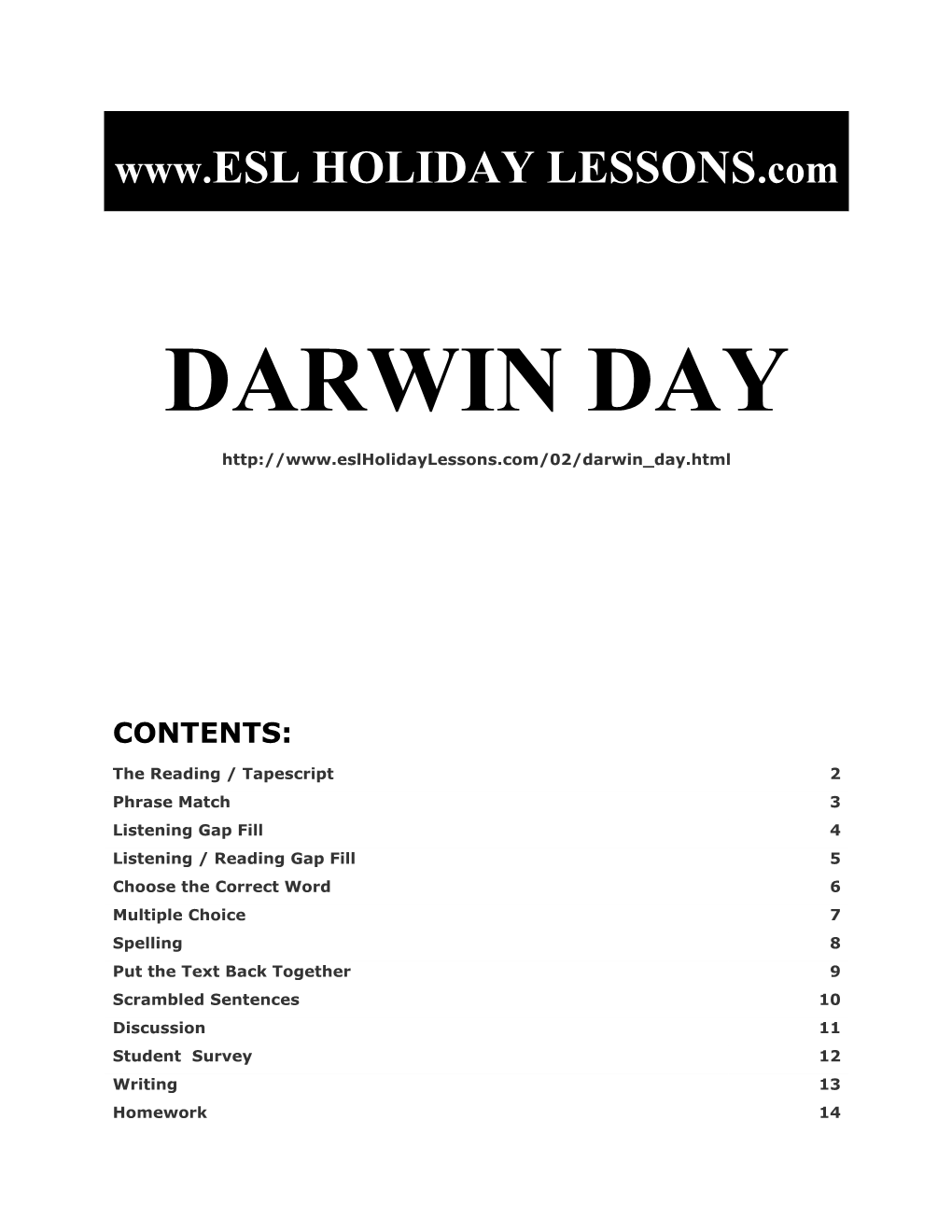 Holiday Lessons - Darwin Day