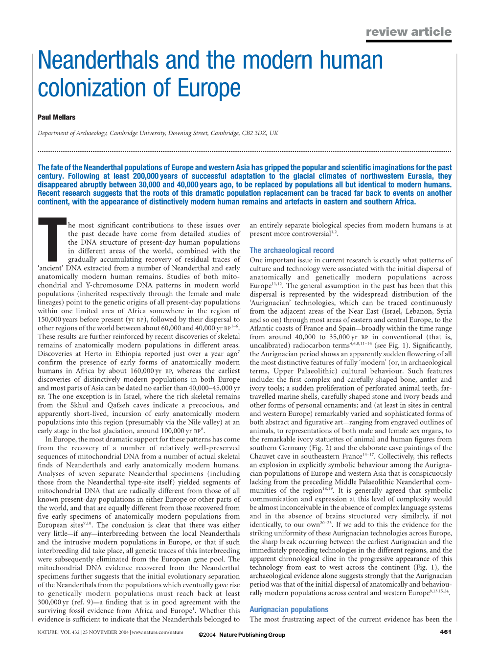 Neanderthals and the Modern Human Colonization of Europe