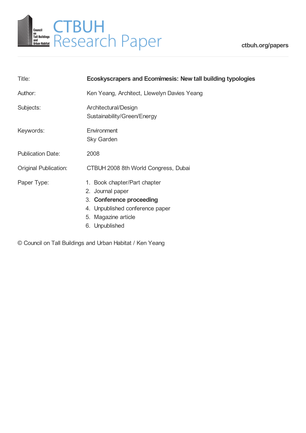 Ecoskyscrapers and Ecomimesis: New Tall Building Typologies