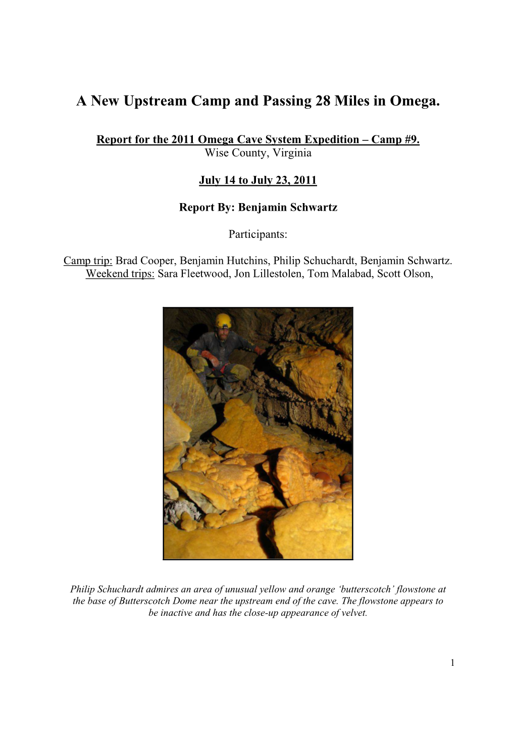 Report for the 2011 Omega Cave System Expedition – Camp #9