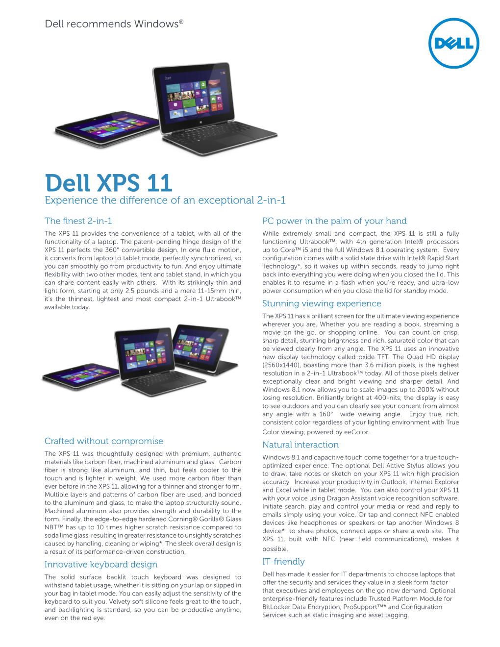 Dell XPS 11 Experience the Difference of an Exceptional 2-In-1